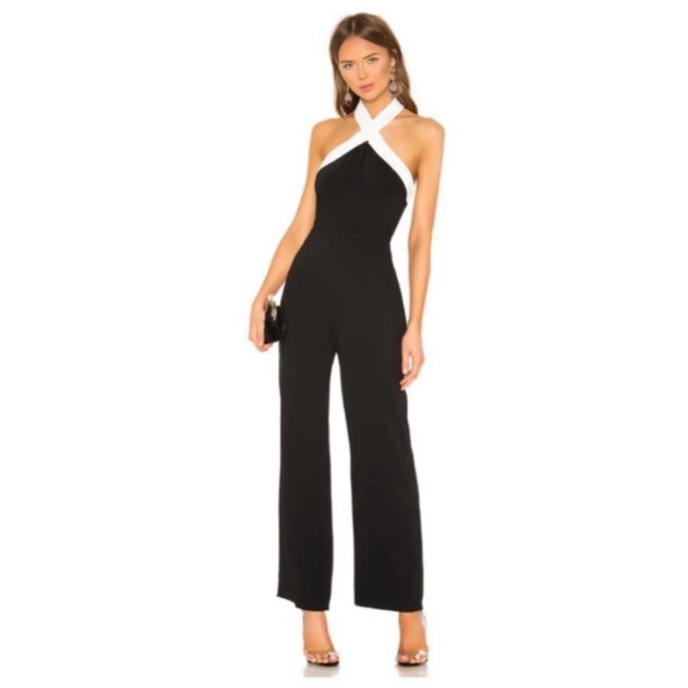 Superdown Black and White Halter Jumpsuit